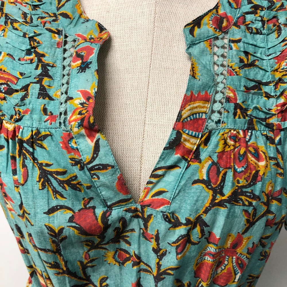 Sundance Maxi Dress Womens Medium Teal Floral Silk Blend Boho Ruffle Tiered - Picture 3 of 10